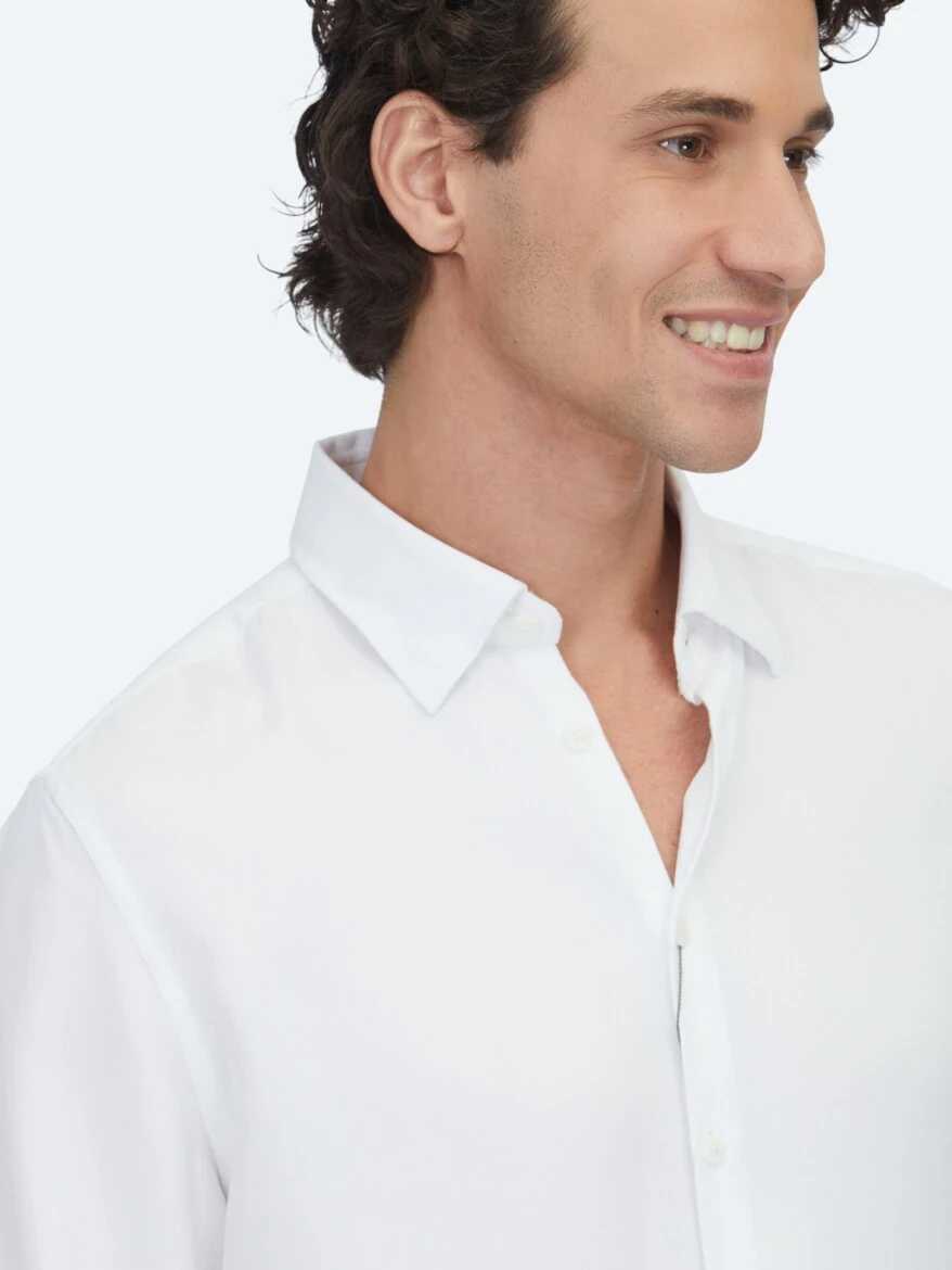 White Regular Fit Weaving Casual Shirt 