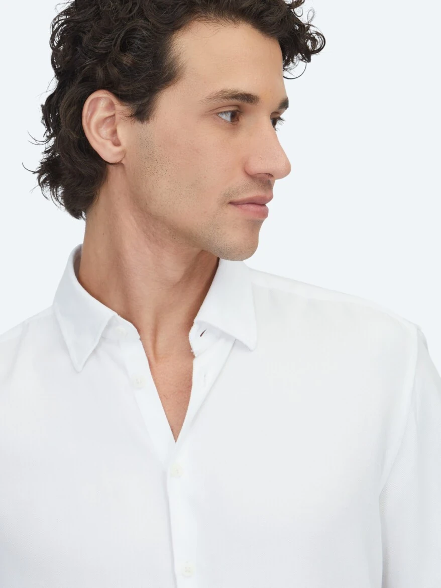 White Regular Fit Weaving Casual Shirt - 3