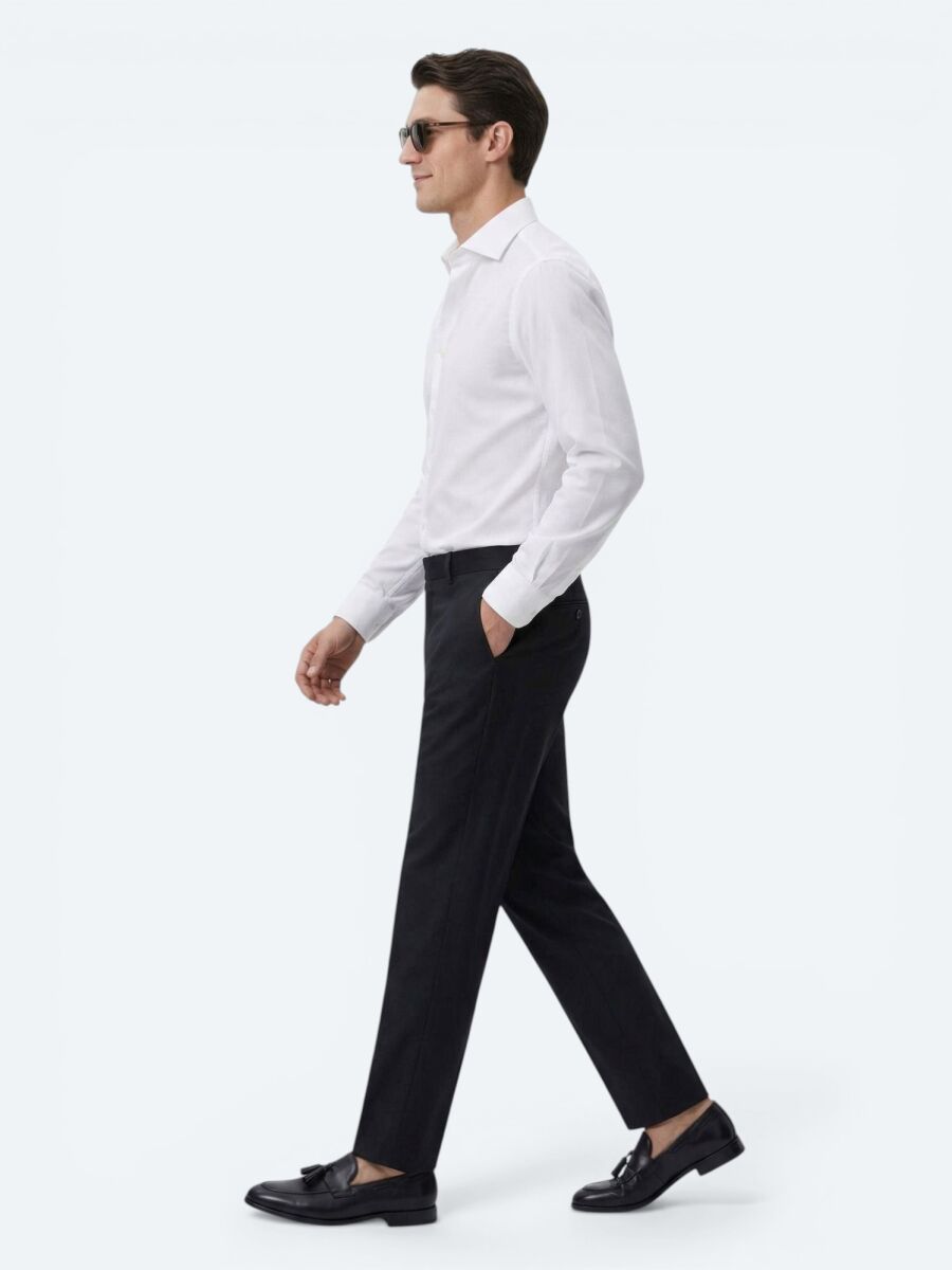 White Regular Fit Weaving Classical 100% Cotton Shirt - 3