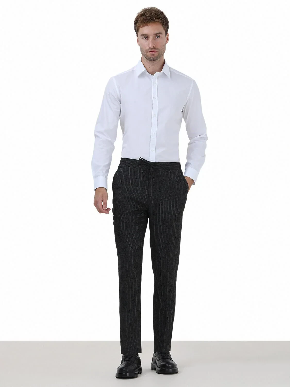 White Regular Fit Weaving Classical 100% Cotton Shirt - 2