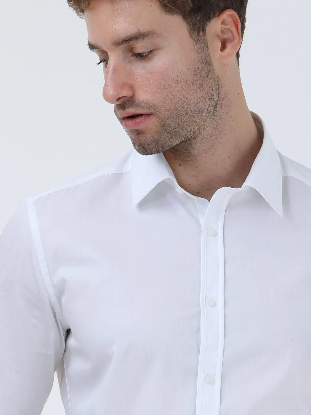 White Regular Fit Weaving Classical 100% Cotton Shirt - 4