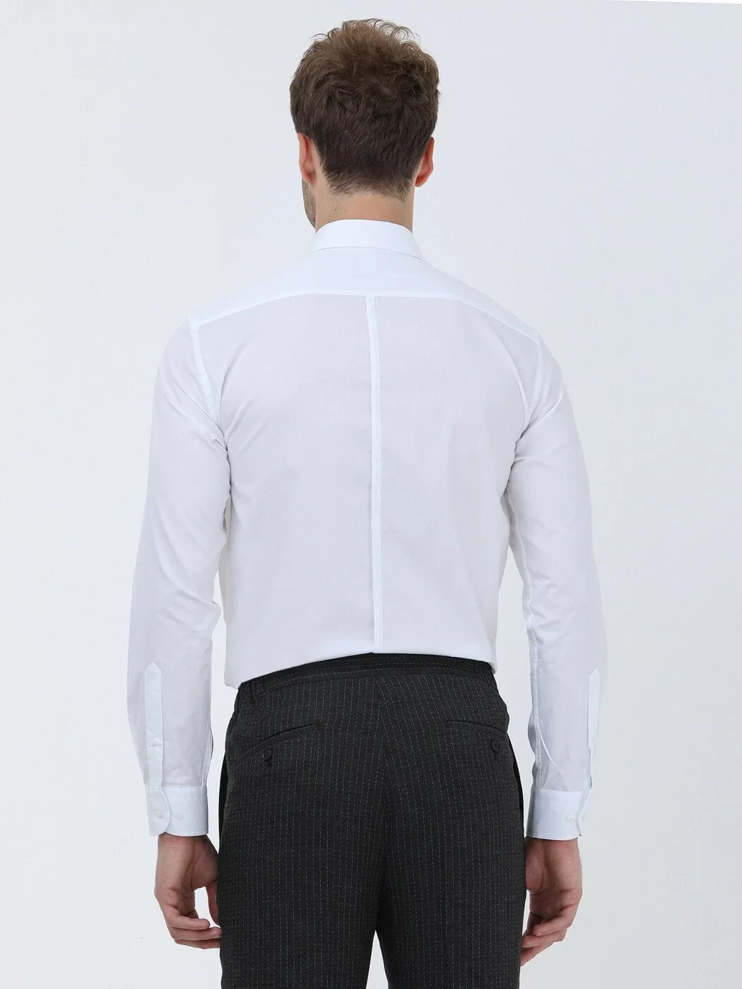 White Regular Fit Weaving Classical 100% Cotton Shirt - 5