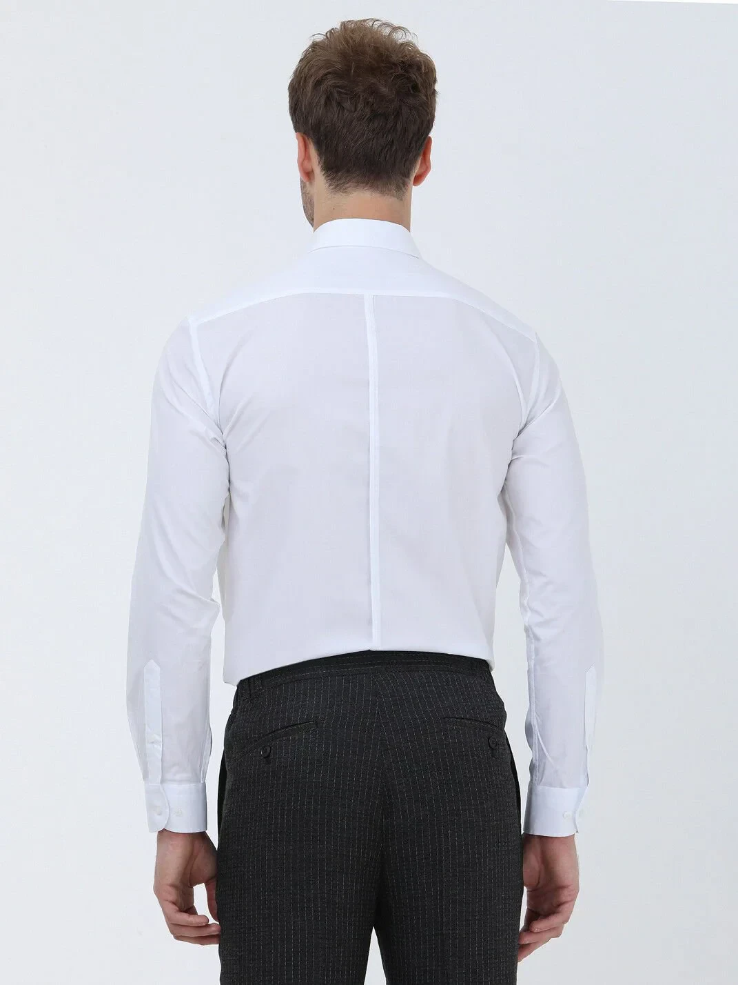 White Regular Fit Weaving Classical 100% Cotton Shirt - 5