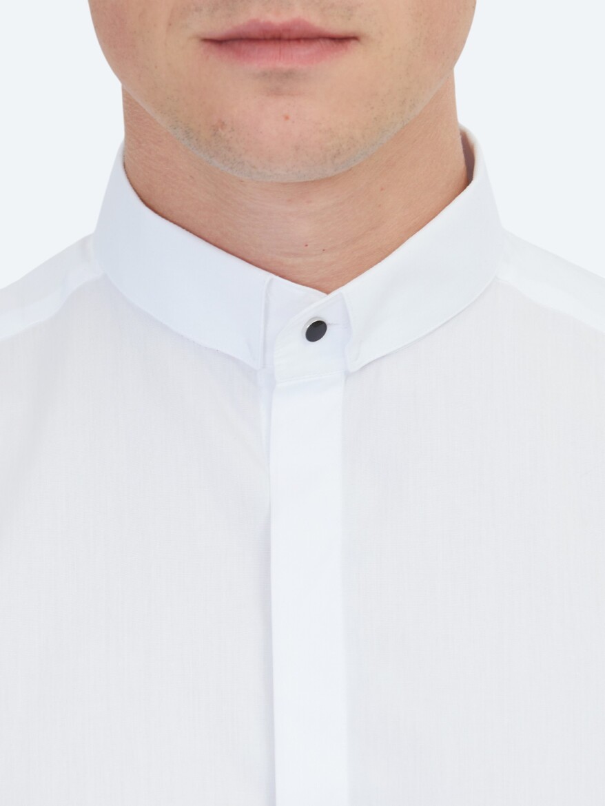 White Regular Fit Weaving Classical 100% Cotton Shirt - 5