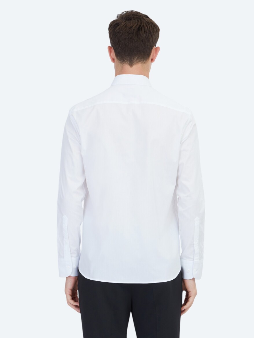 White Regular Fit Weaving Classical 100% Cotton Shirt - 6