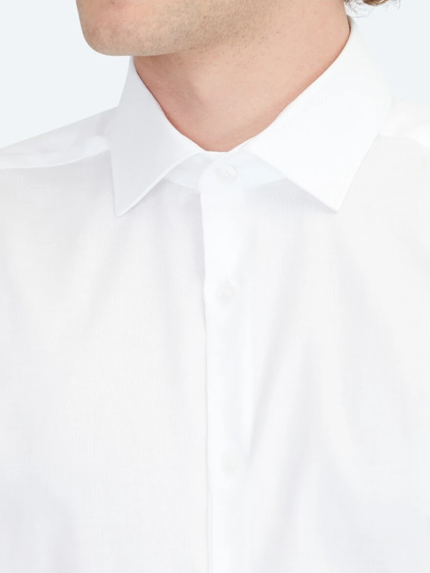 White Regular Fit Weaving Classical 100% Cotton Shirt - 4