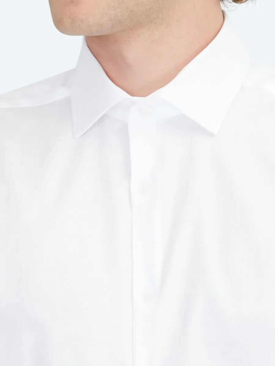 White Regular Fit Weaving Classical 100% Cotton Shirt - 4