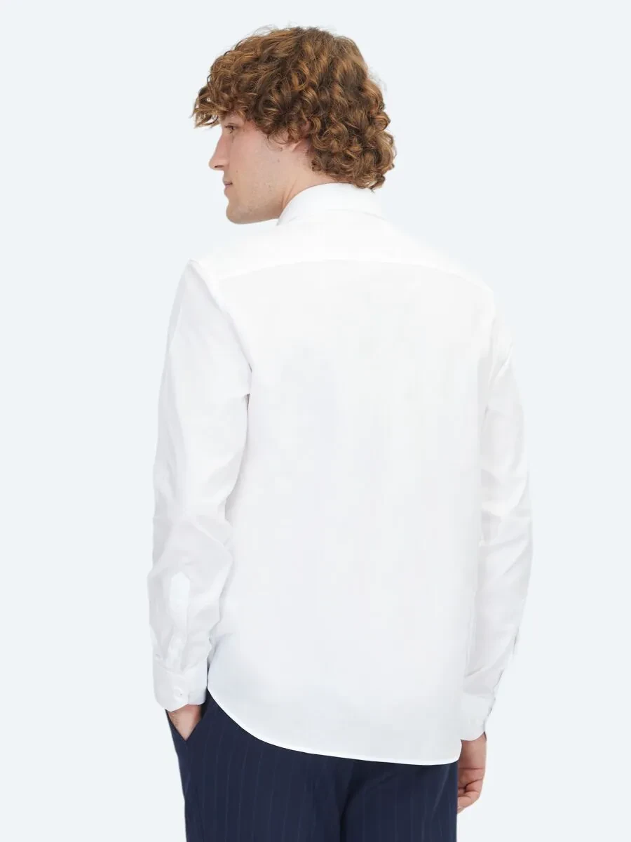 White Regular Fit Weaving Classical 100% Cotton Shirt - 5
