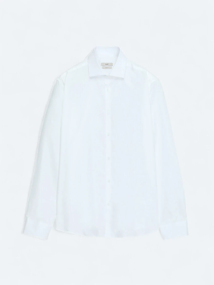 White Regular Fit Weaving Classical 100% Cotton Shirt - 6