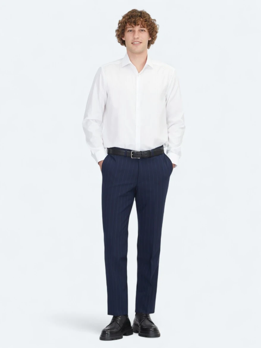 White Regular Fit Weaving Classical 100% Cotton Shirt - KİP