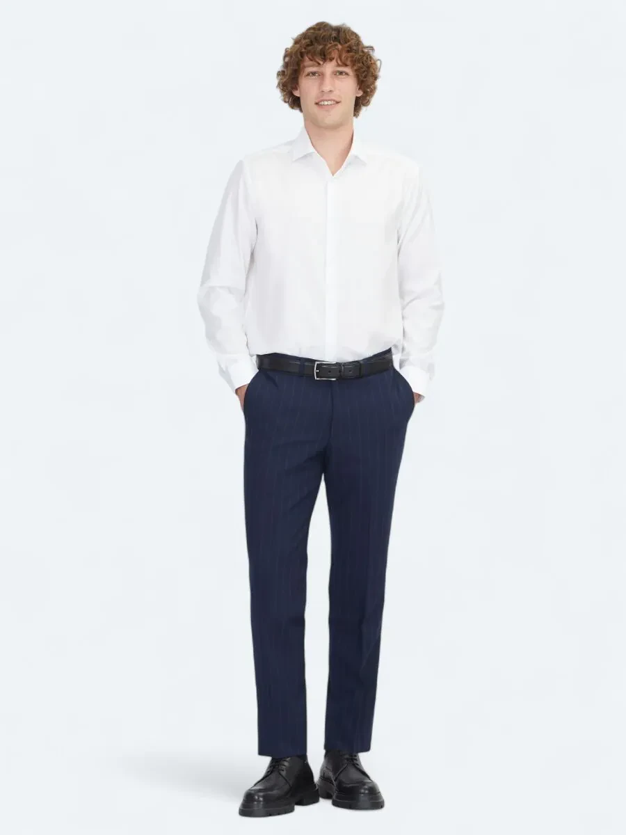 White Regular Fit Weaving Classical 100% Cotton Shirt - 2