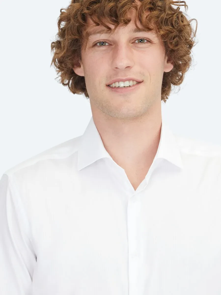 White Regular Fit Weaving Classical 100% Cotton Shirt - 3