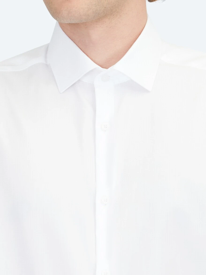 White Regular Fit Weaving Classical 100% Cotton Shirt - KİP