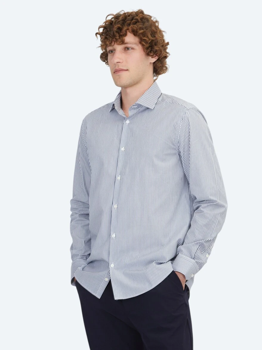 White Regular Fit Weaving Classical 100% Cotton Shirt - 1