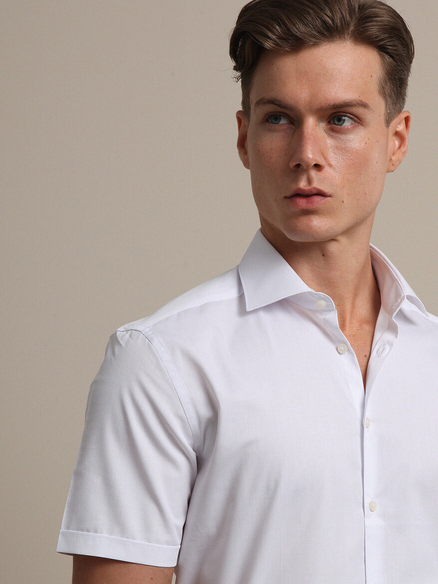 White Regular Fit Weaving Classical Cotton Blended Shirt 
