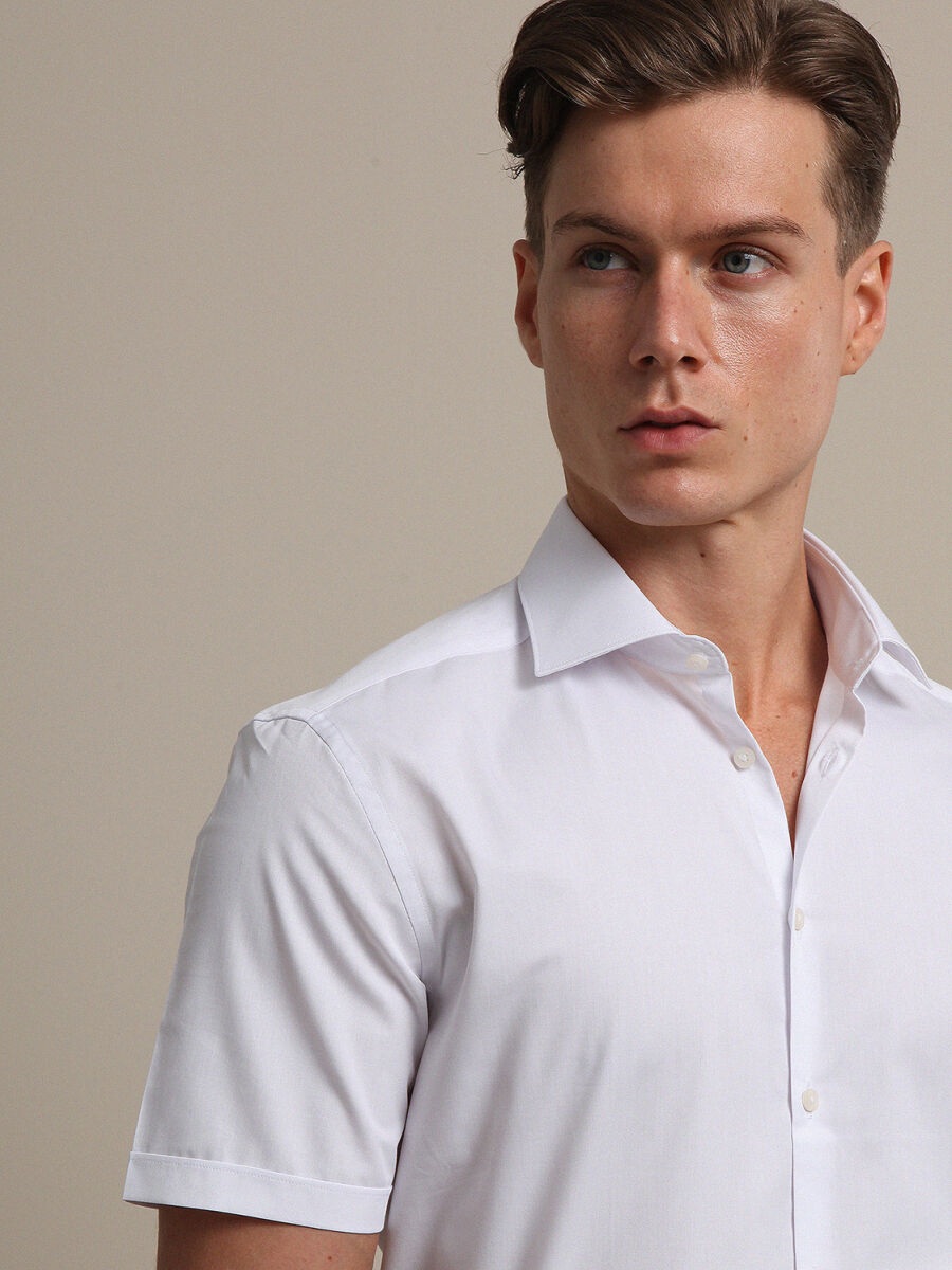 White Regular Fit Weaving Classical Cotton Blended Shirt - 2