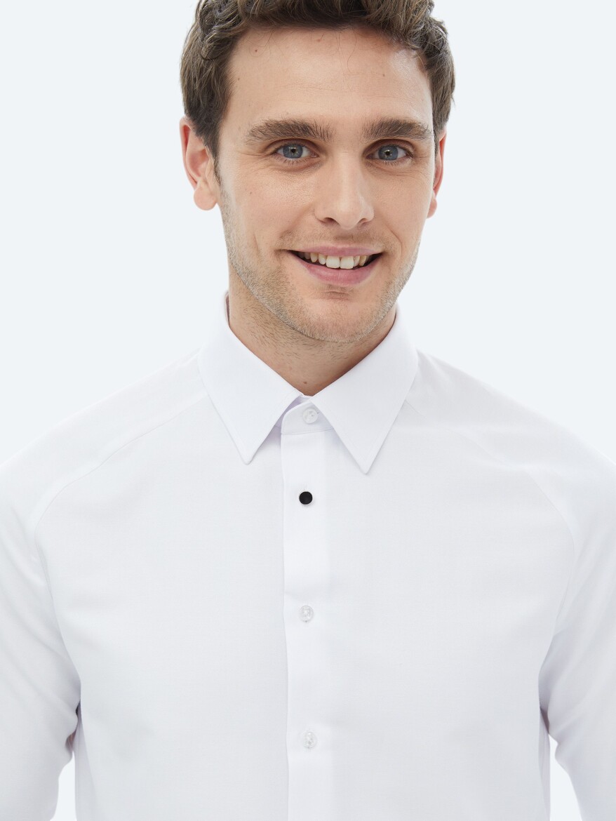 White Regular Fit Weaving Classical Cotton Blended Shirt - 1