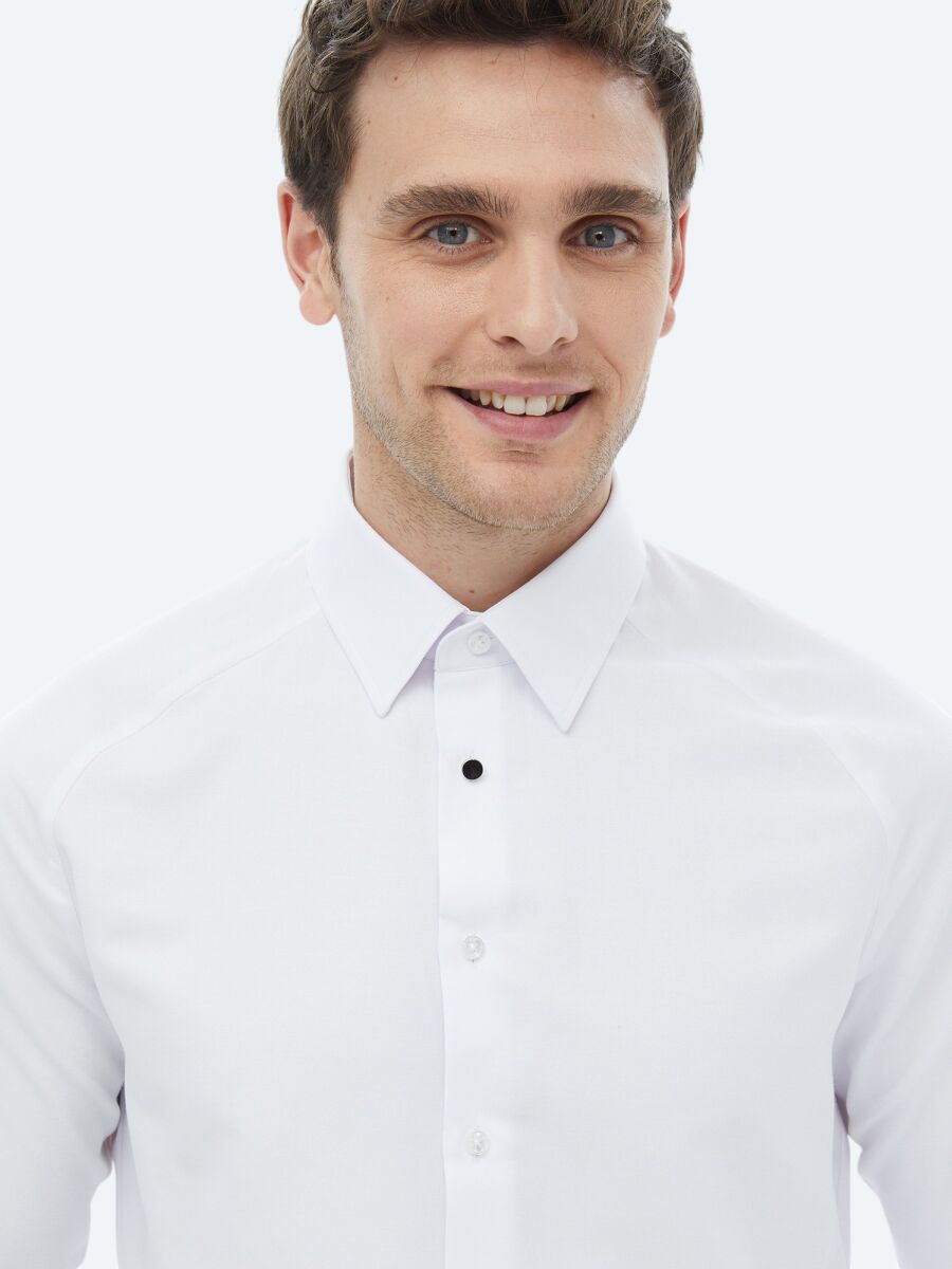 White Regular Fit Weaving Classical Cotton Blended Shirt - 1