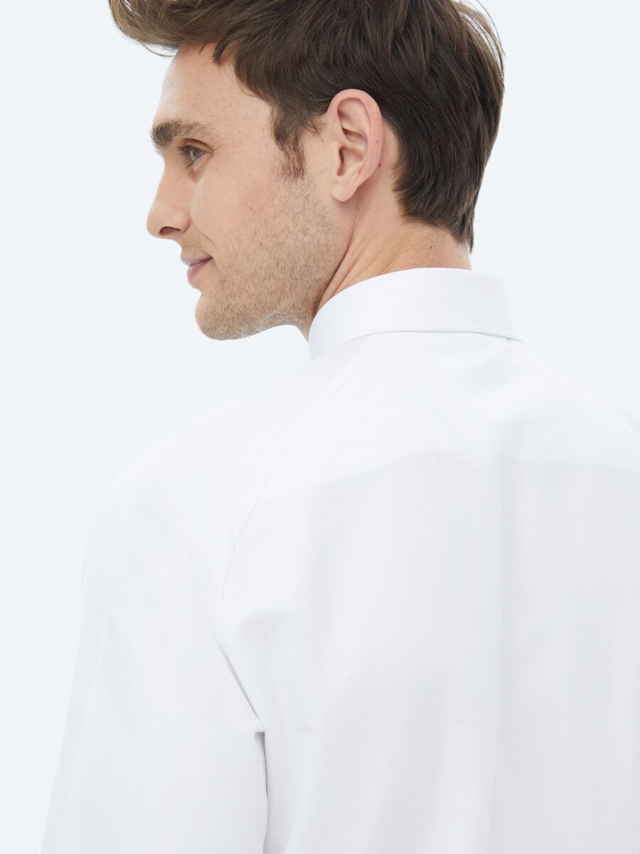 White Regular Fit Weaving Classical Cotton Blended Shirt - 8