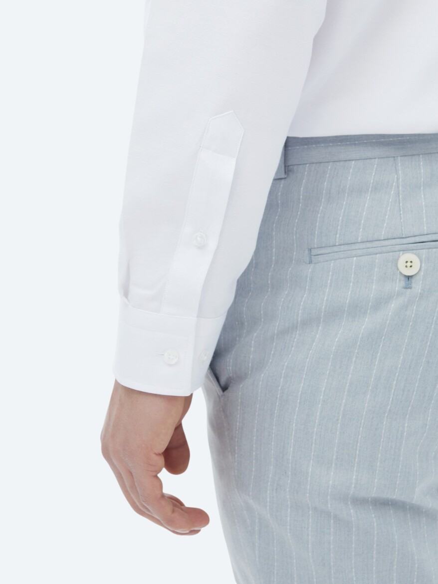 White Regular Fit Weaving Classical Cotton Blended Shirt - 9