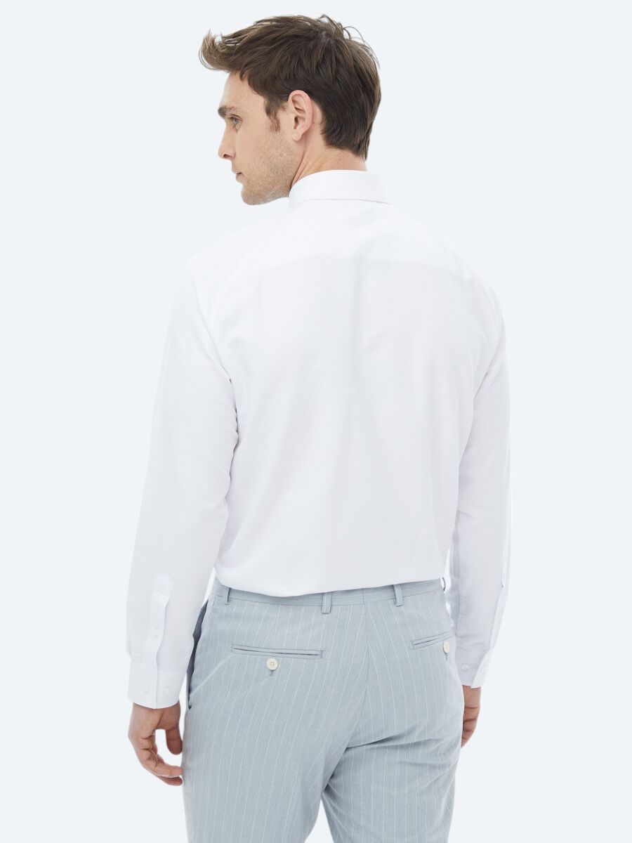 White Regular Fit Weaving Classical Cotton Blended Shirt - 10