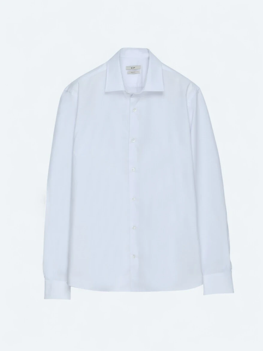 White Regular Fit Weaving Classical Cotton Blended Shirt 