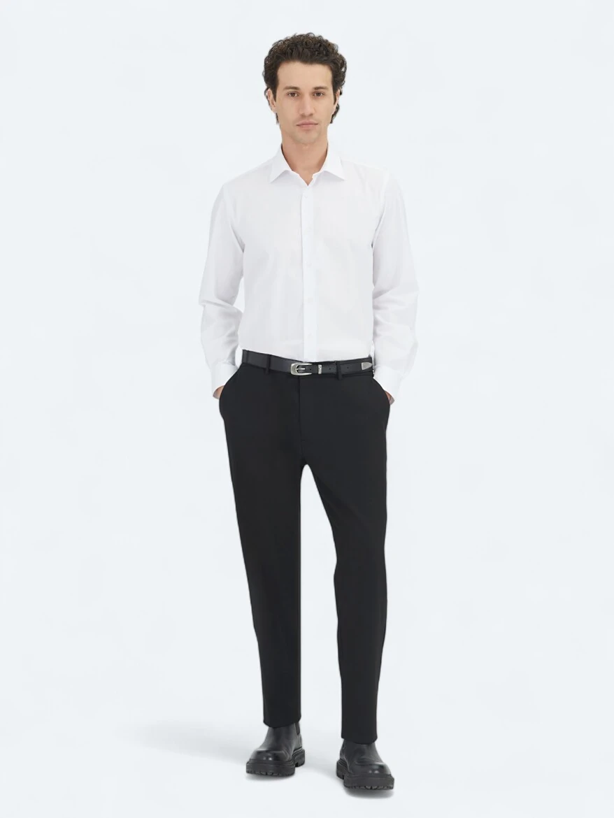 White Regular Fit Weaving Classical Cotton Blended Shirt - KİP