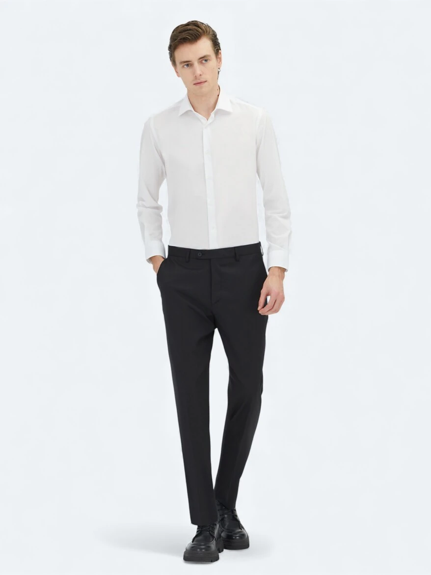 White Regular Fit Weaving Classical Cotton Blended Shirt - KİP