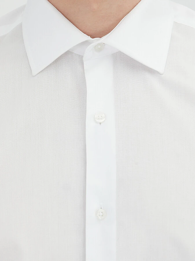 White Regular Fit Weaving Classical Cotton Blended Shirt - 4