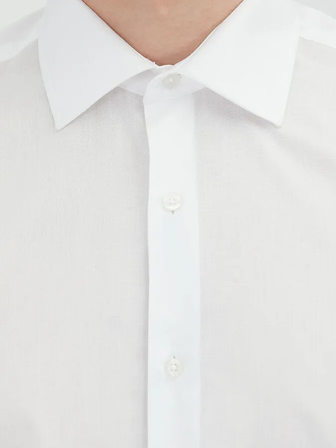 White Regular Fit Weaving Classical Cotton Blended Shirt - 4