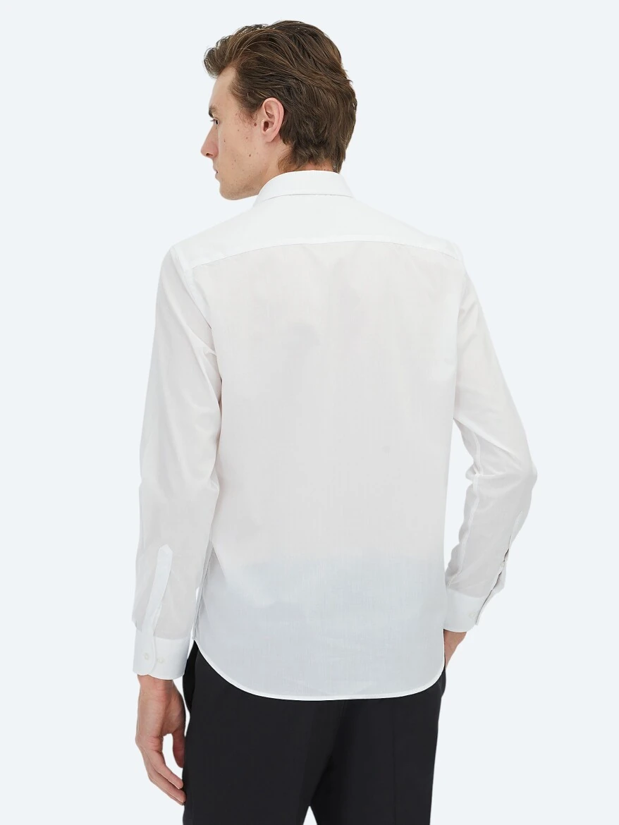 White Regular Fit Weaving Classical Cotton Blended Shirt - 5