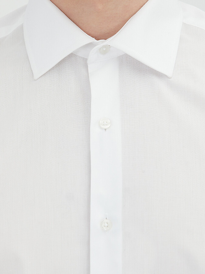 White Regular Fit Weaving Classical Cotton Blended Shirt - 4