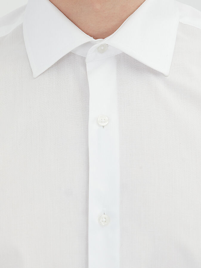 White Regular Fit Weaving Classical Cotton Blended Shirt - 4