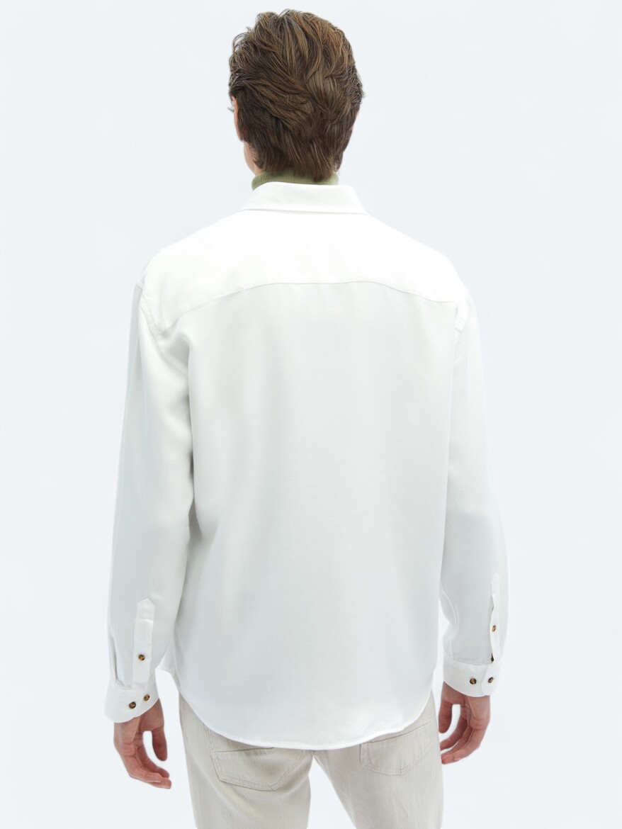 White Ribbed Oversize Fit Long Weaving Casual Shirt - 7