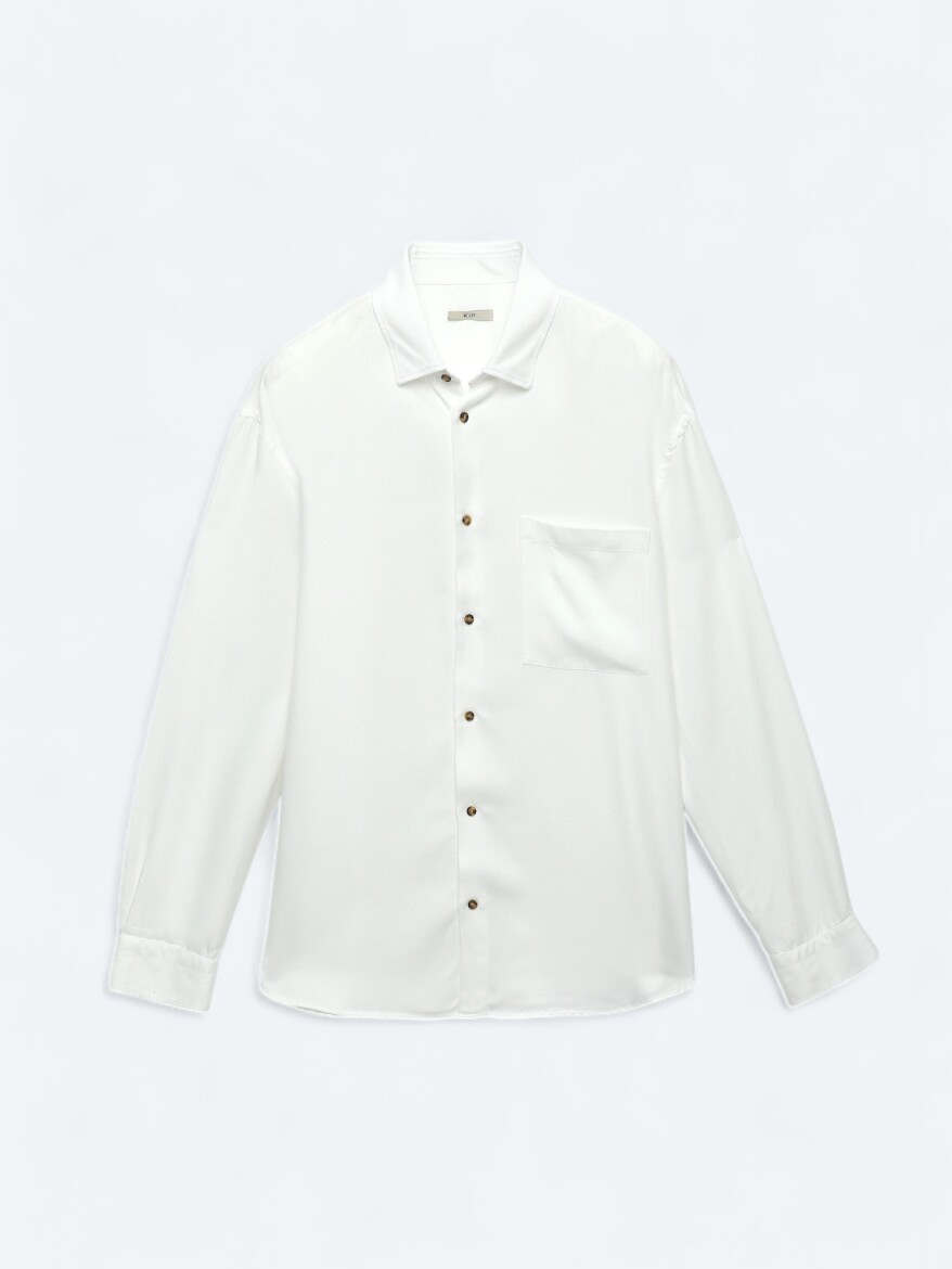 White Ribbed Oversize Fit Long Weaving Casual Shirt - 8