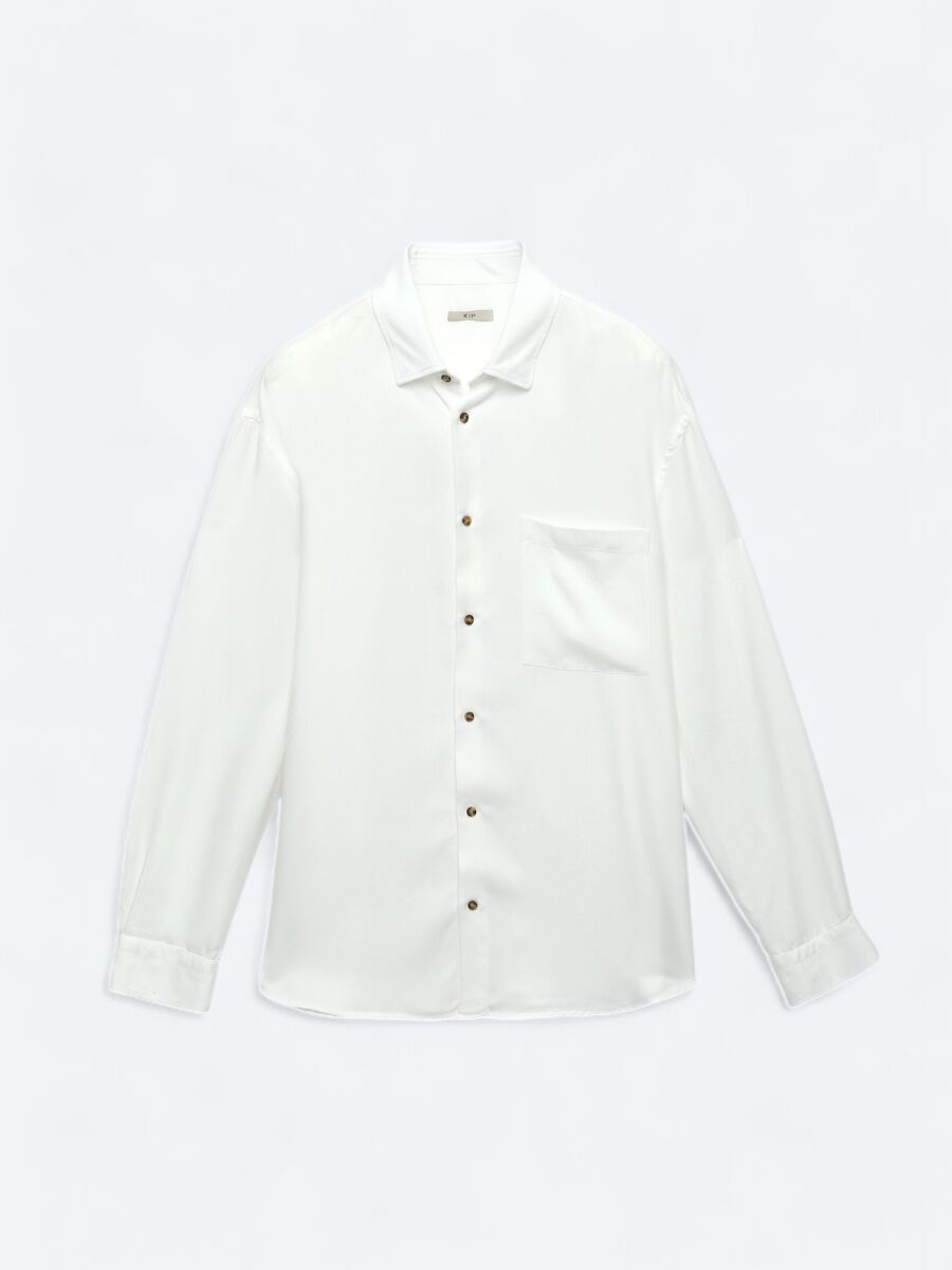 White Ribbed Oversize Fit Long Weaving Casual Shirt - 8