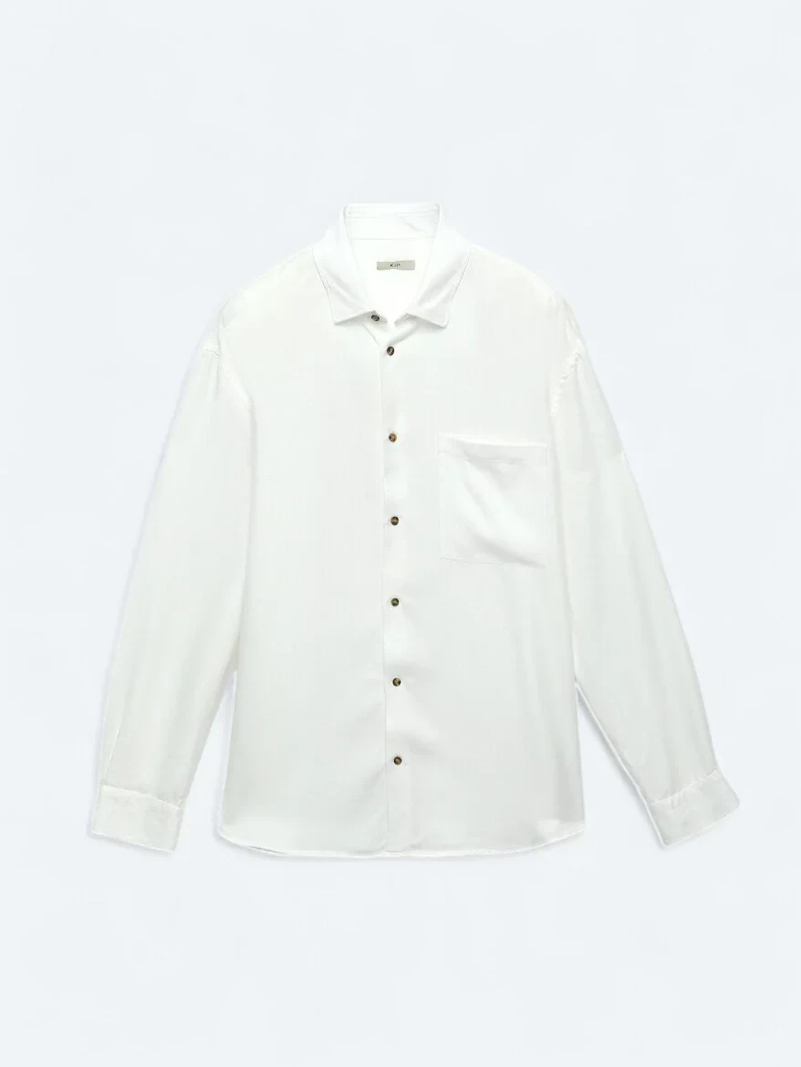 White Ribbed Oversize Fit Weaving Casual Shirt - 8