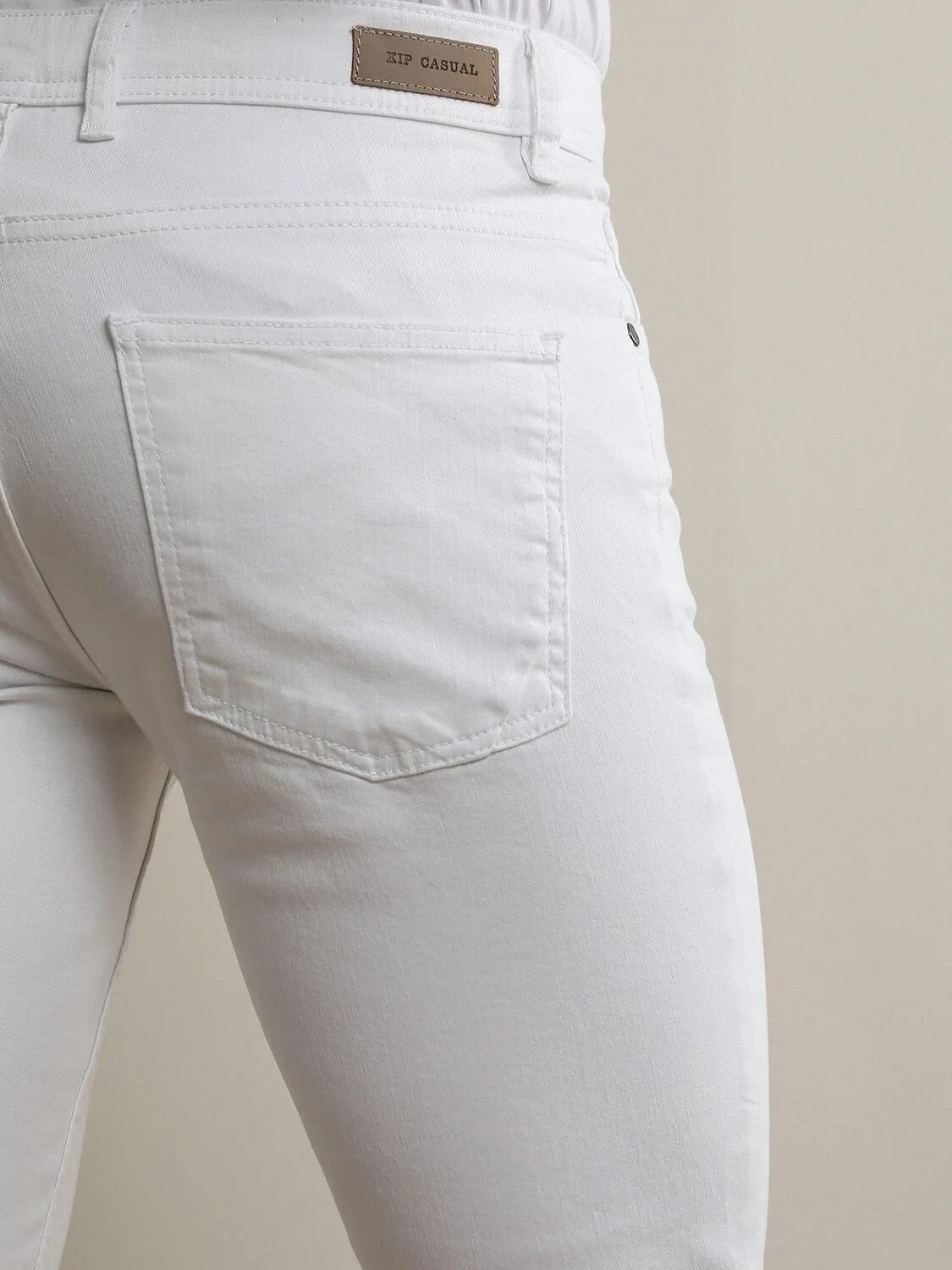 White Slim Fit Denim Cotton Blended Trousers - 4