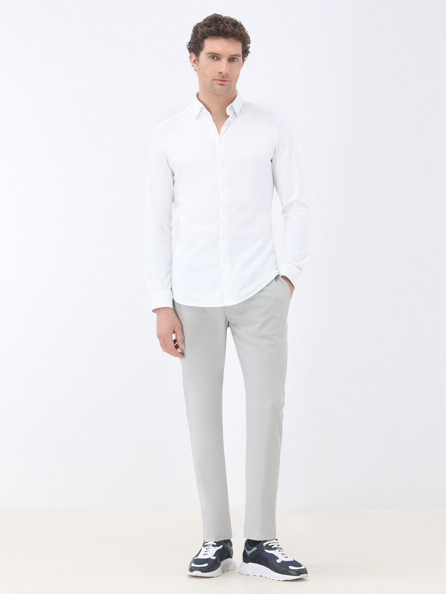 White Slim Fit Knitting Casual 100% Cotton Shirt - 2