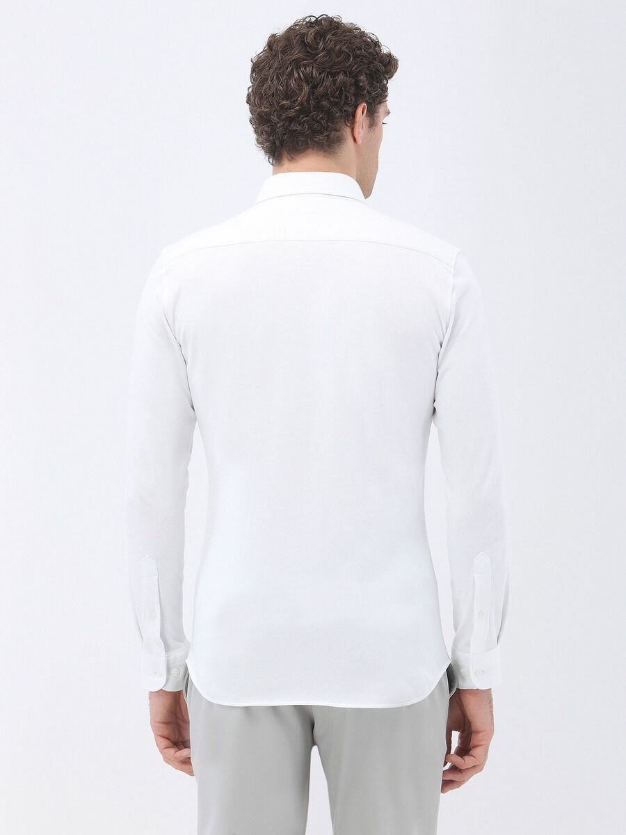 White Slim Fit Knitting Casual 100% Cotton Shirt - 5