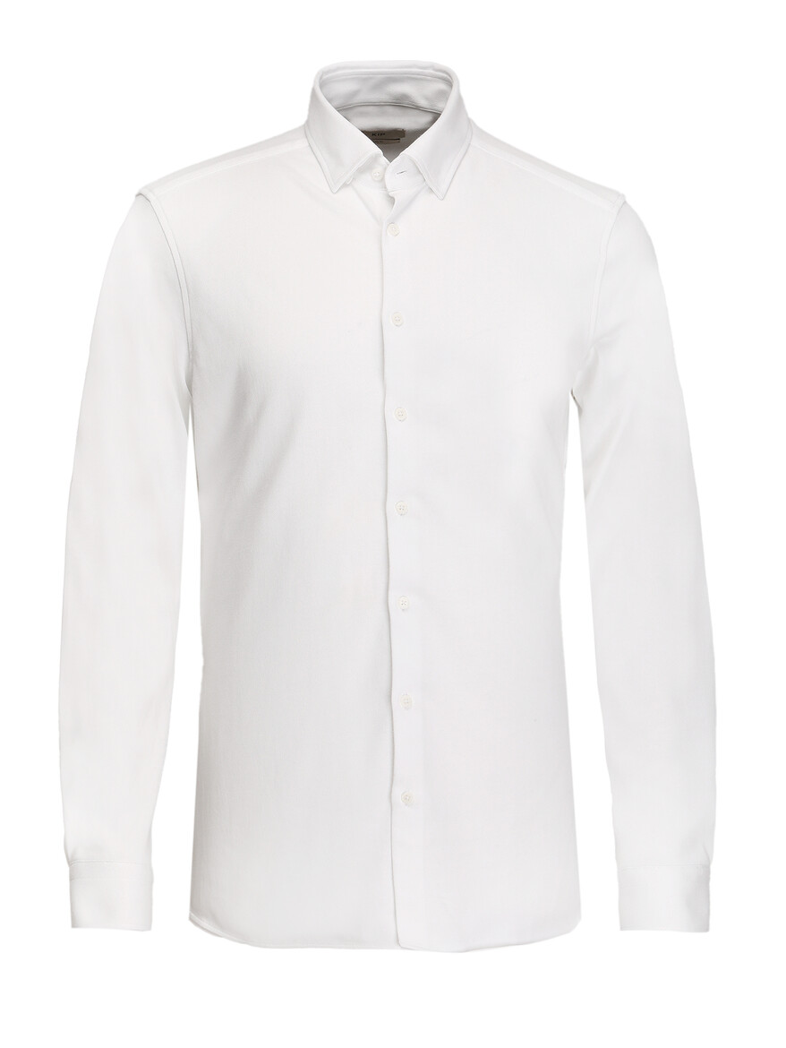 White Slim Fit Knitting Casual 100% Cotton Shirt - 6