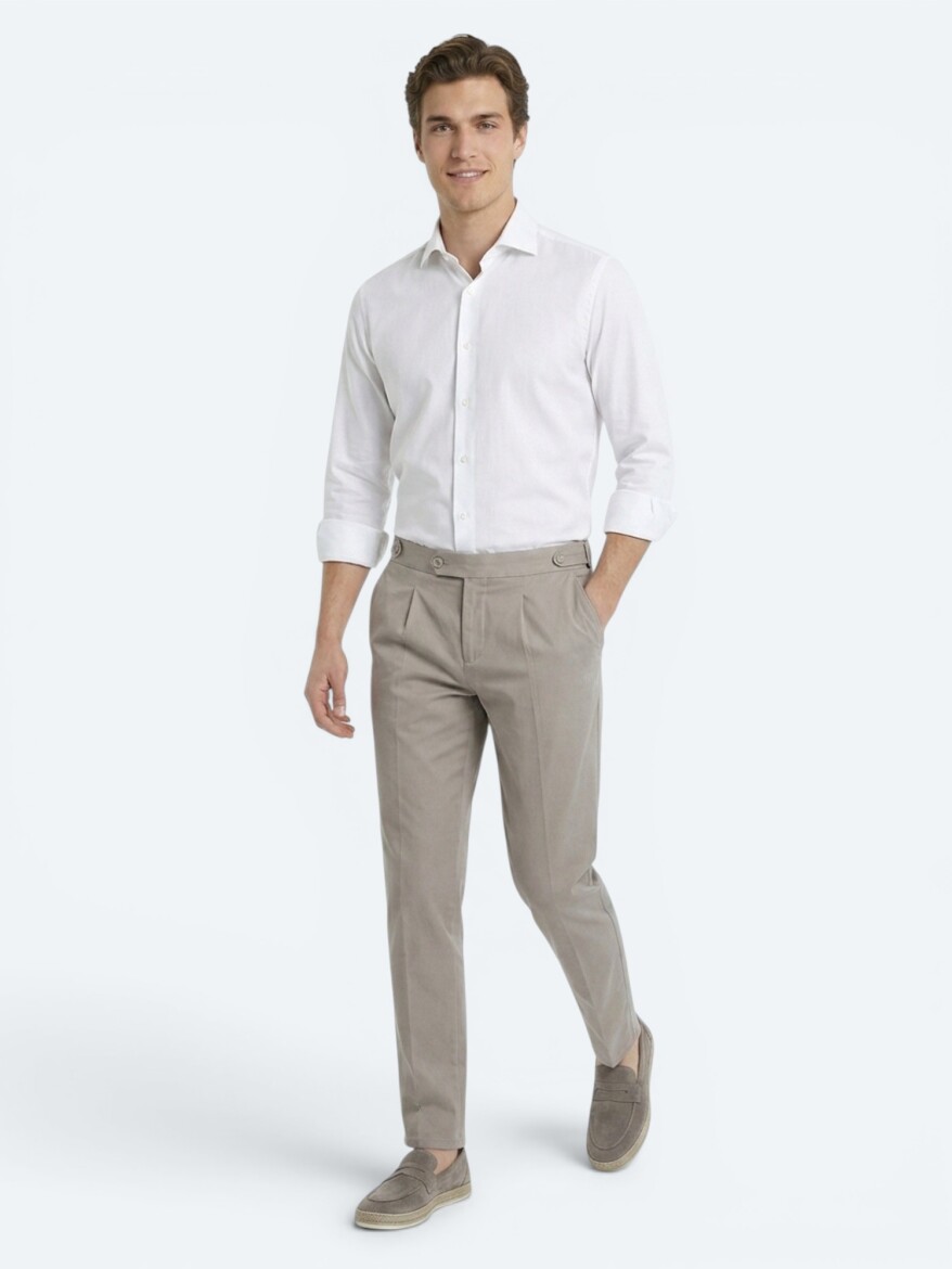 White Slim Fit Long Weaving Classical 100% Cotton Shirt - 2