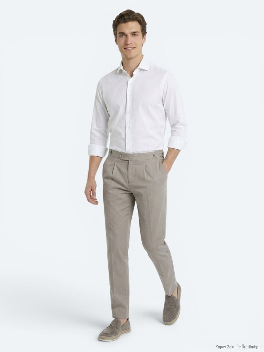 White Slim Fit Long Weaving Classical 100% Cotton Shirt - 2