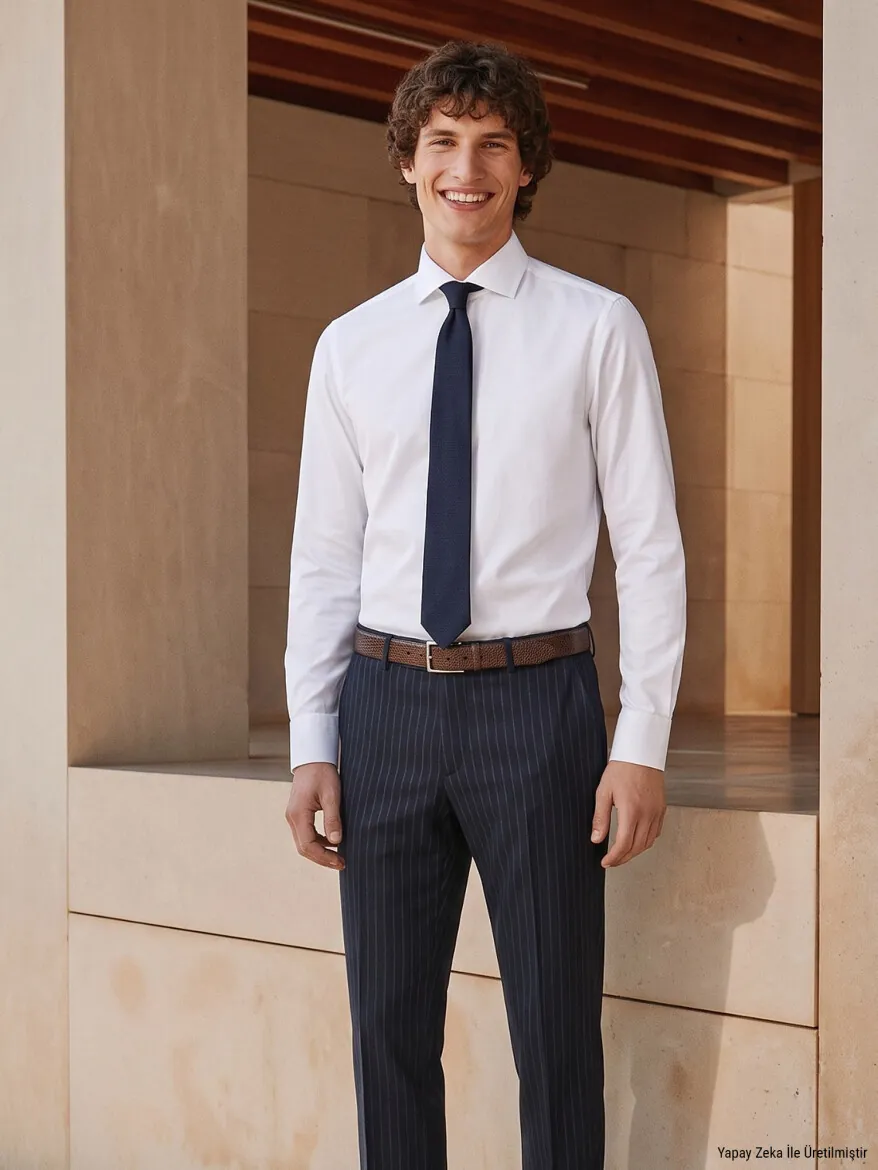 White Slim Fit Long Weaving Classical 100% Cotton Shirt - KİP