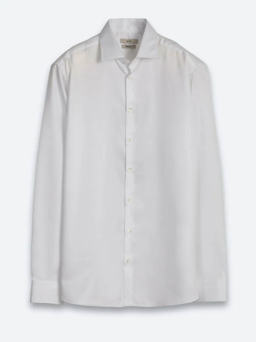 White Slim Fit Long Weaving Classical 100% Cotton Shirt - 7