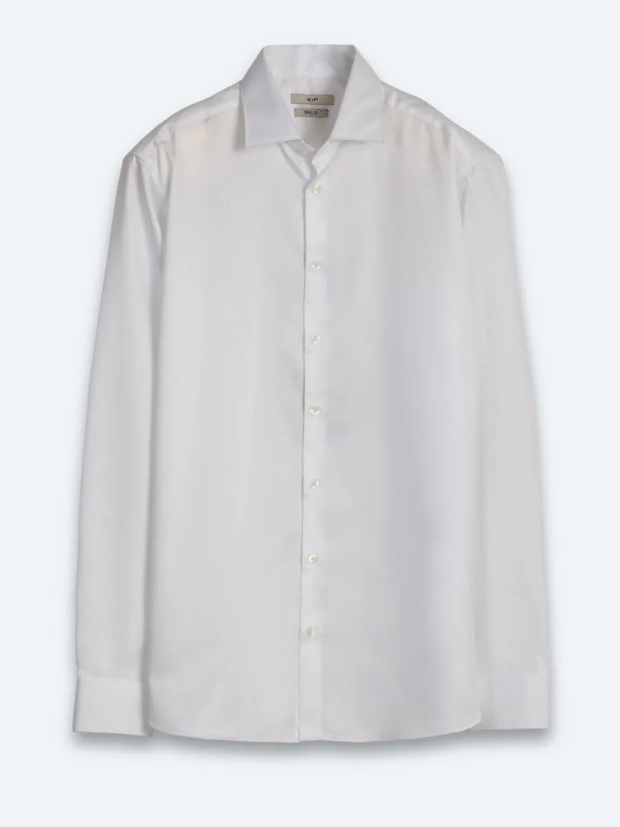 White Slim Fit Long Weaving Classical 100% Cotton Shirt - 7