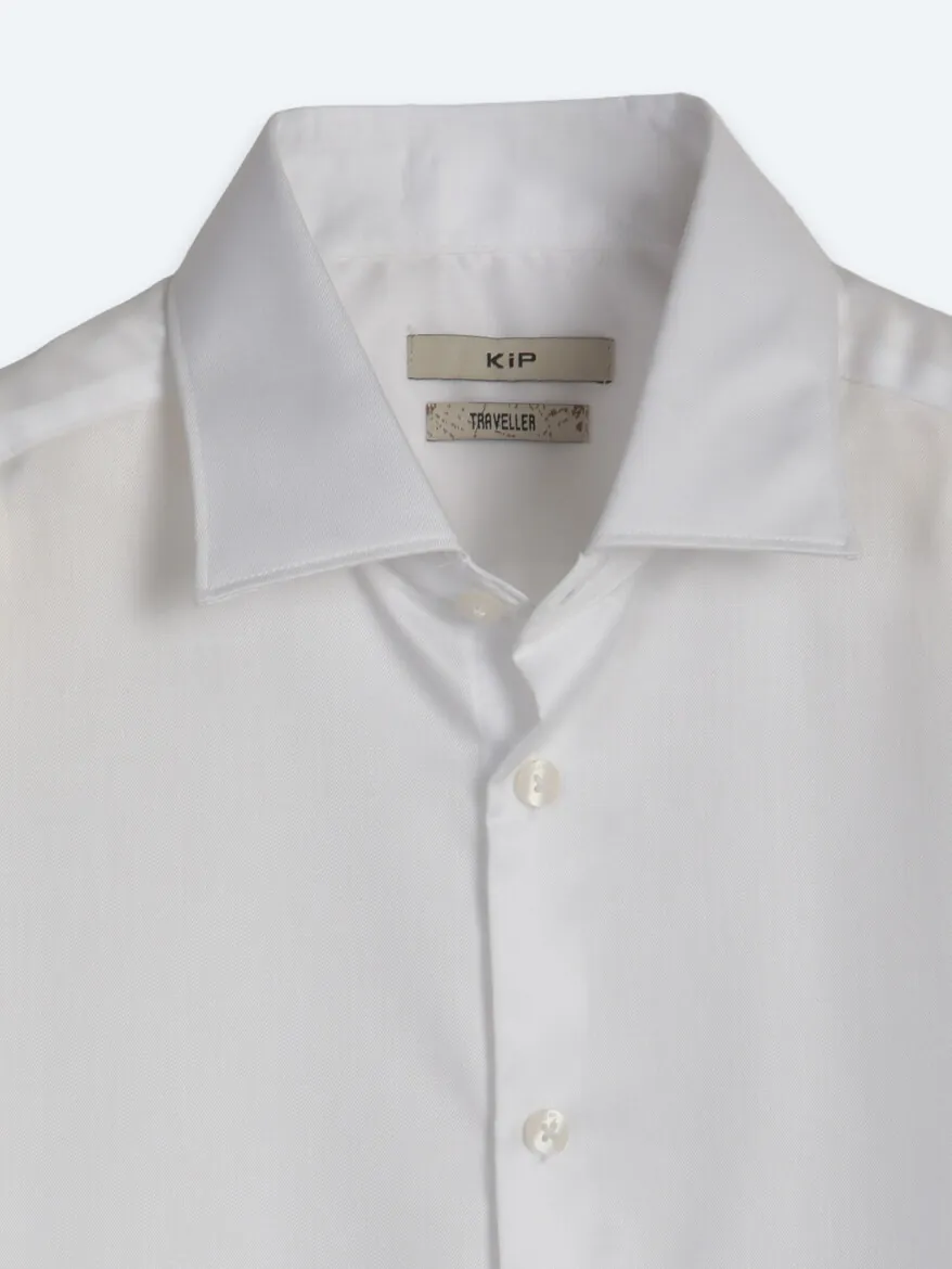 White Slim Fit Long Weaving Classical 100% Cotton Shirt - 9