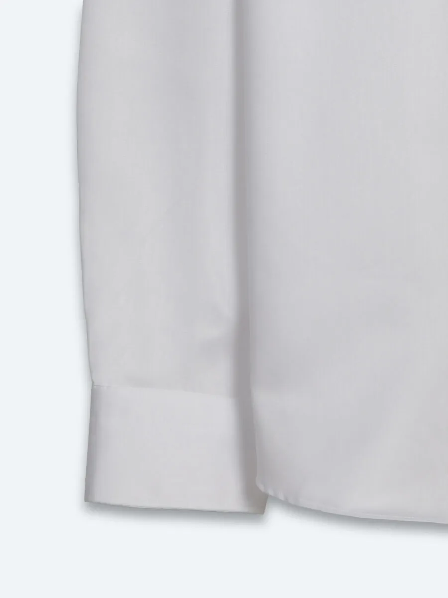 White Slim Fit Long Weaving Classical 100% Cotton Shirt - 10