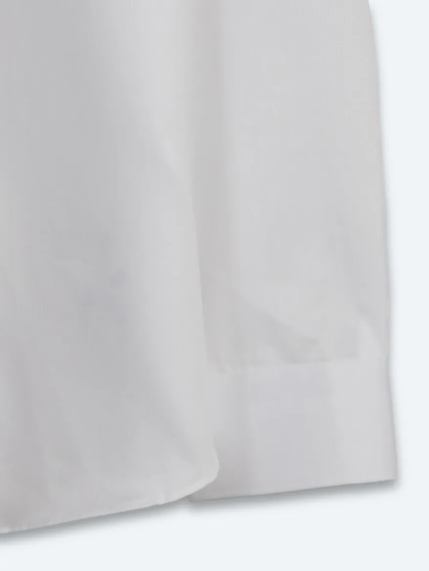 White Slim Fit Long Weaving Classical 100% Cotton Shirt - 11