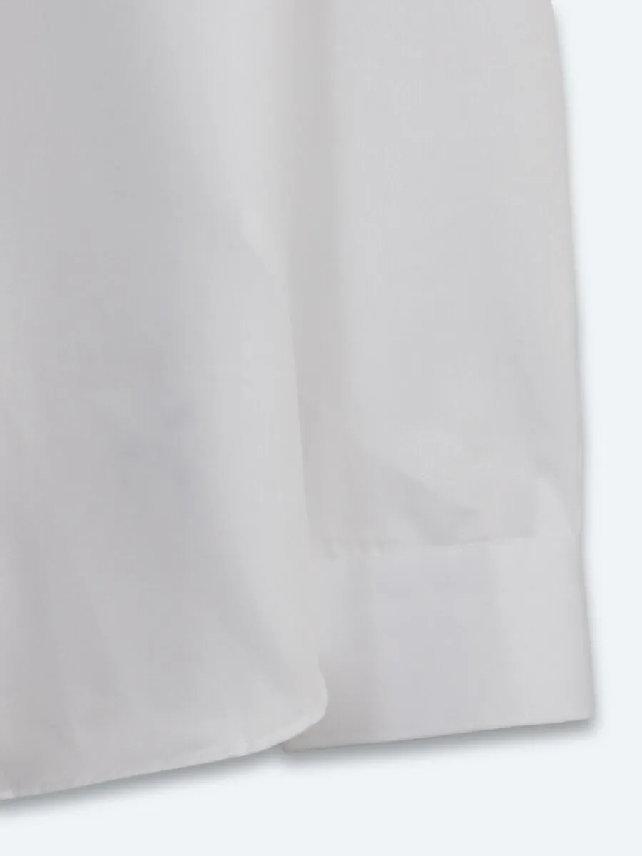 White Slim Fit Long Weaving Classical 100% Cotton Shirt - 11